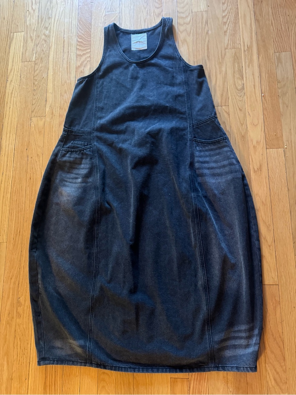 JNBY Denim Sleeveless Dress XL Black Cotton Linen Cocoon Midi Lagenlook - Picture 10 of 14